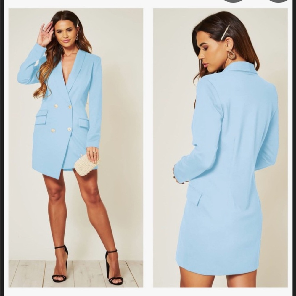 Blue Asymmetric Blazer Dress